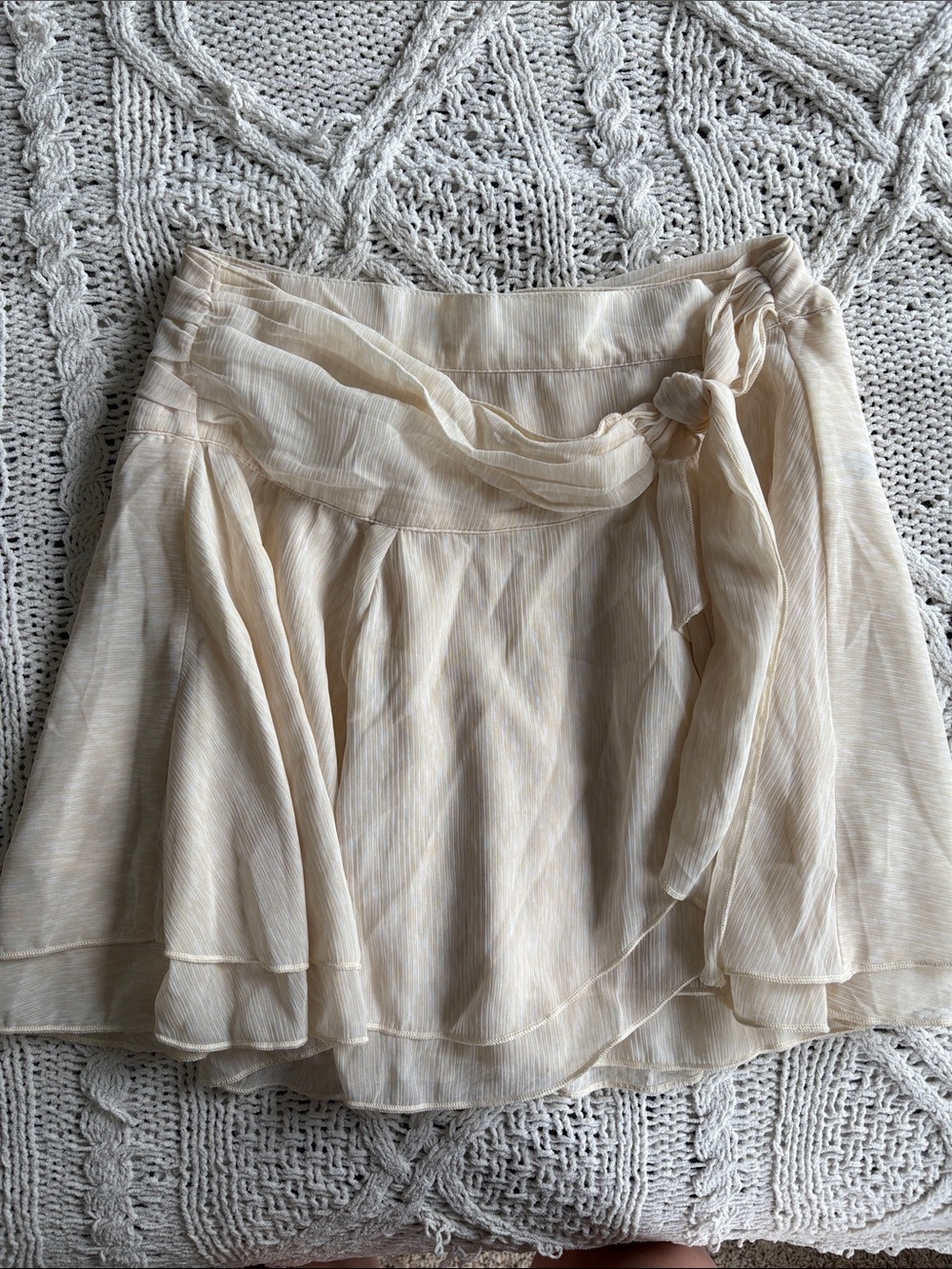 Aerie Cream Layered Wrap Skirt with Waist Tie